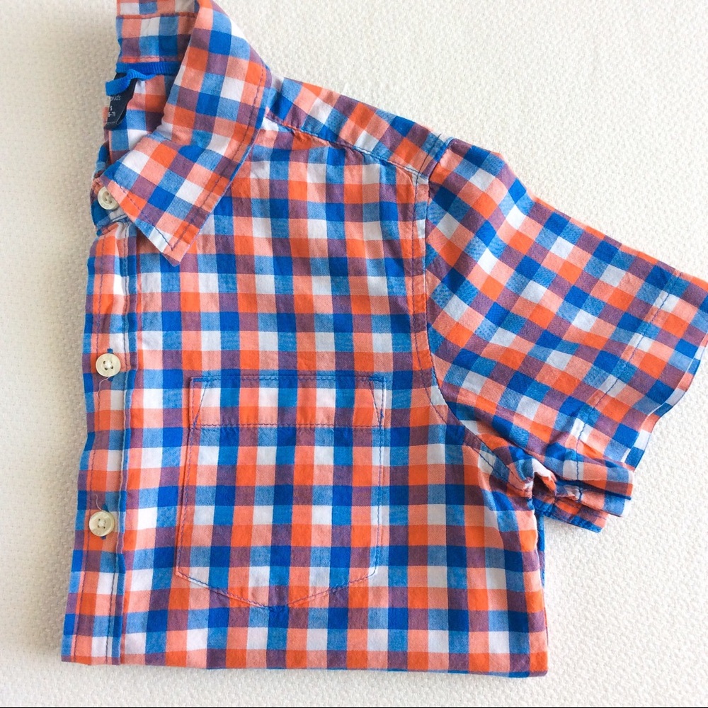 Gap Kids Orange Blue Plaid Check Button Down Shirt